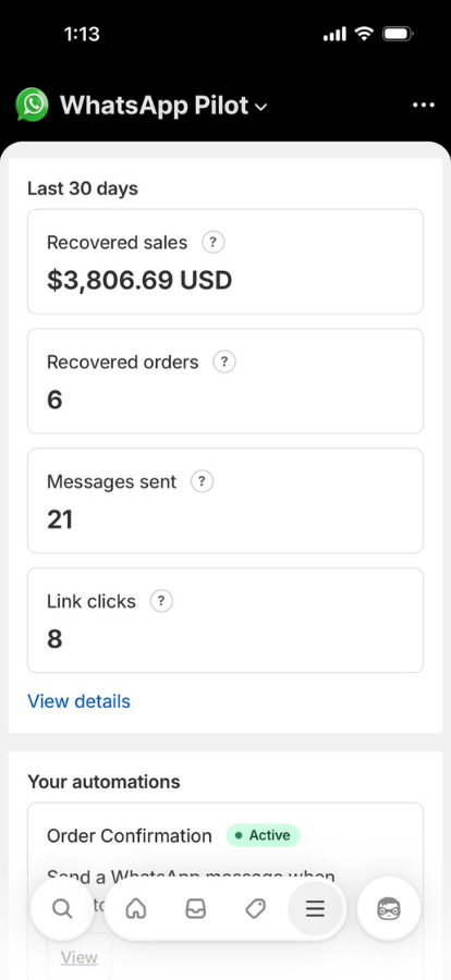 Analytics summary cards on mobile