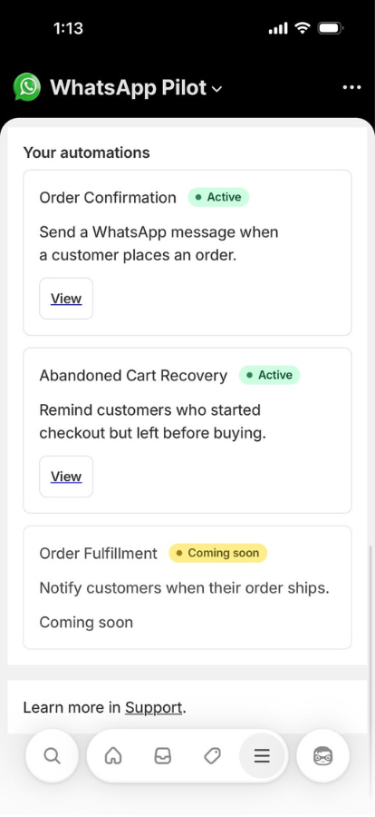 Automations list on mobile