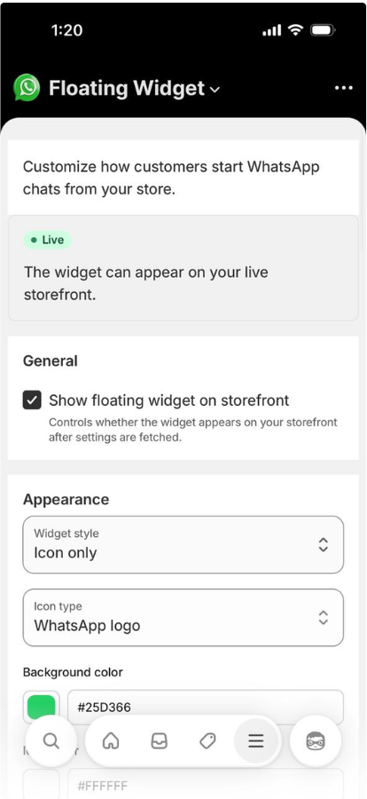 Floating widget settings on a phone