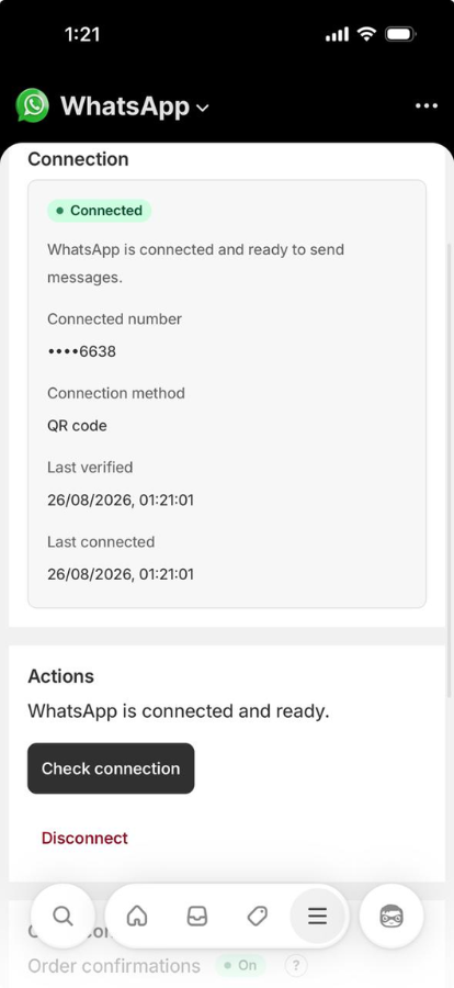 WhatsApp connection status on mobile