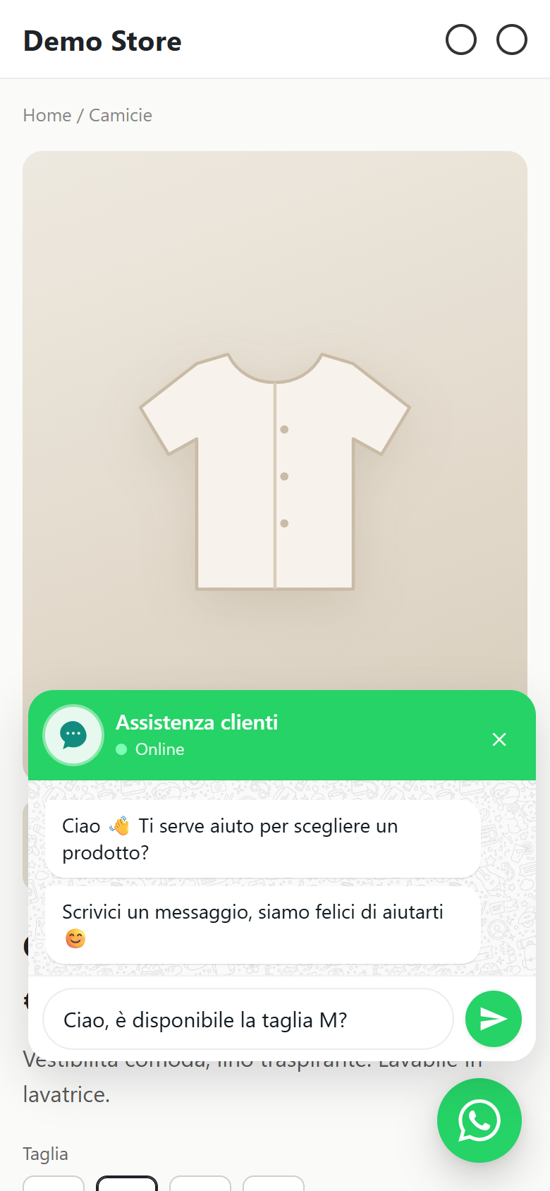 Lo stesso widget in italiano su uno smartphone, in un negozio in lingua italiana